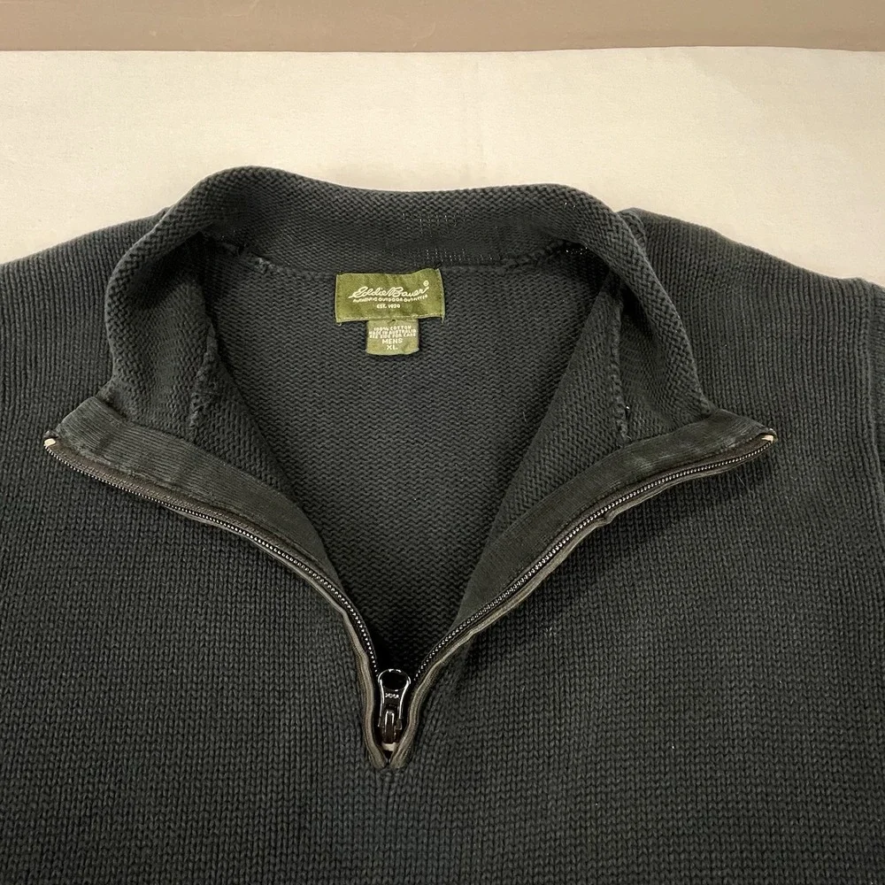 Eddie Bauer Sweater Mens XL Black‎ 1/4 Zip Long Sleeve Made in Australia